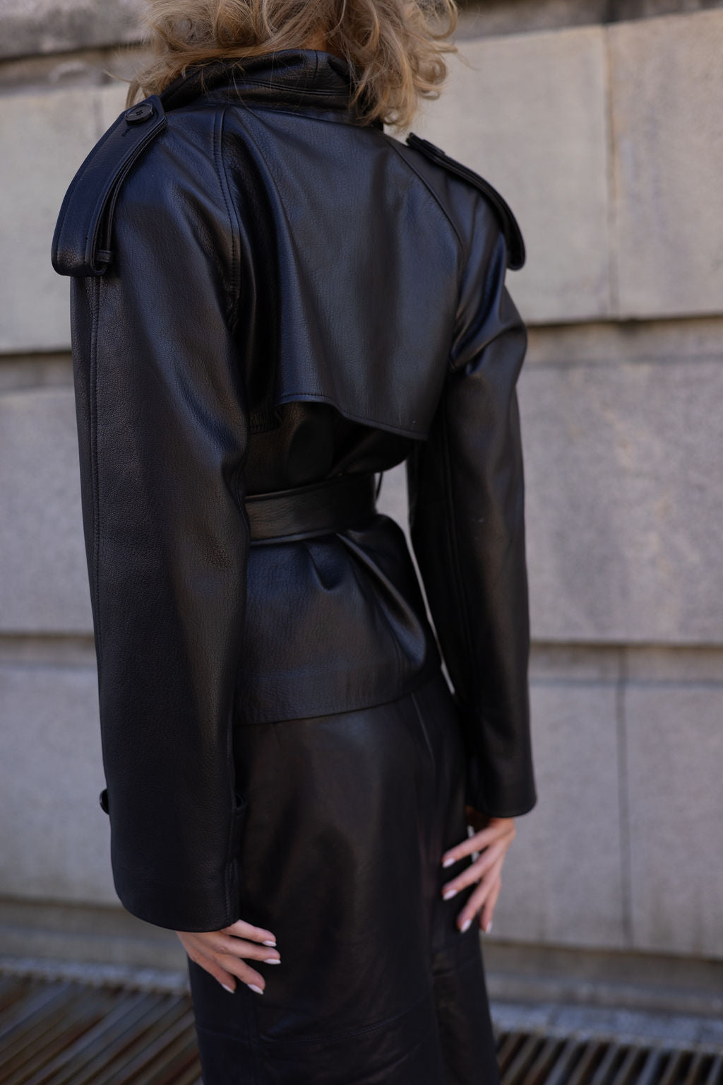 Leather belted jacket