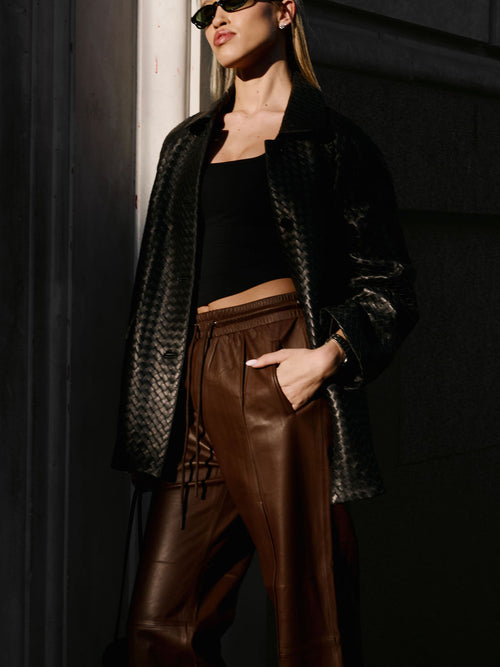 Brown leather straight leg pants