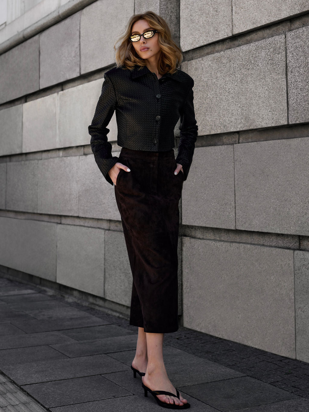 Chocolate suede midi skirt