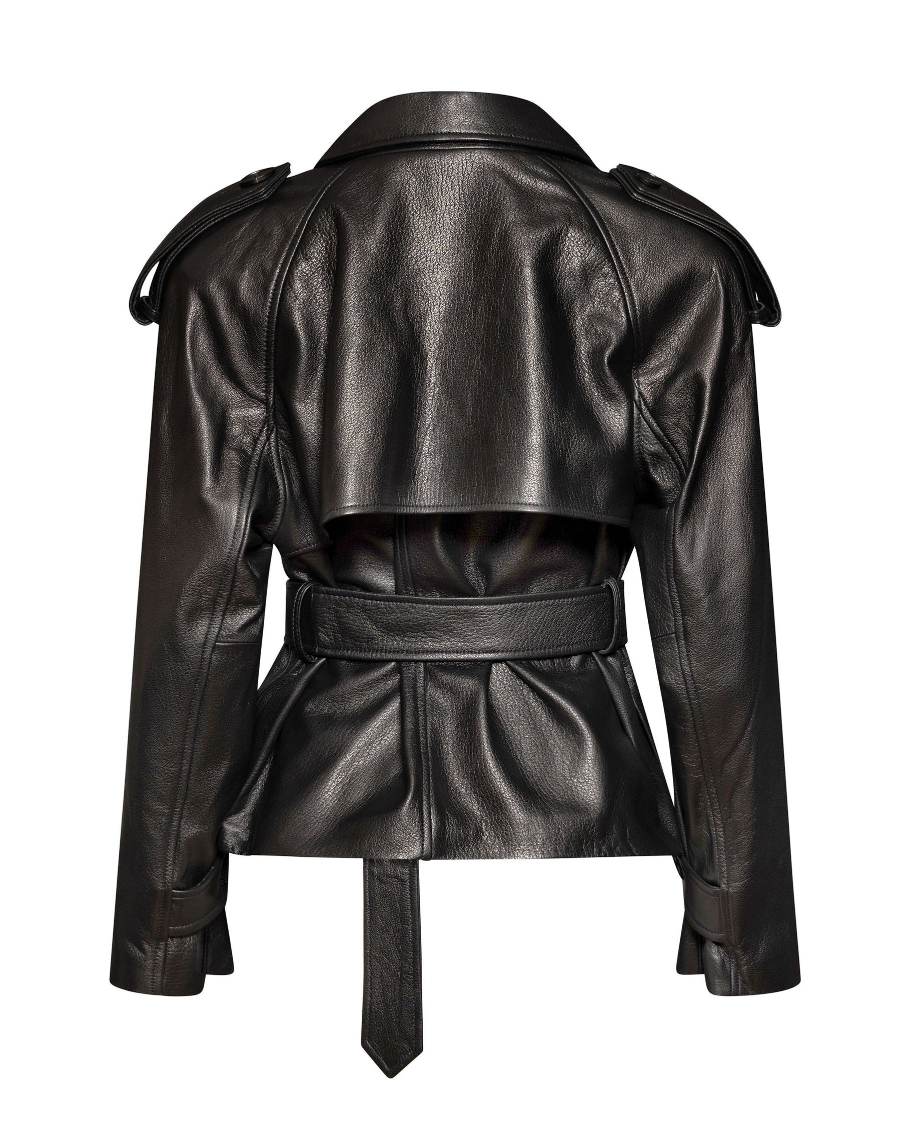Leather belted jacket
