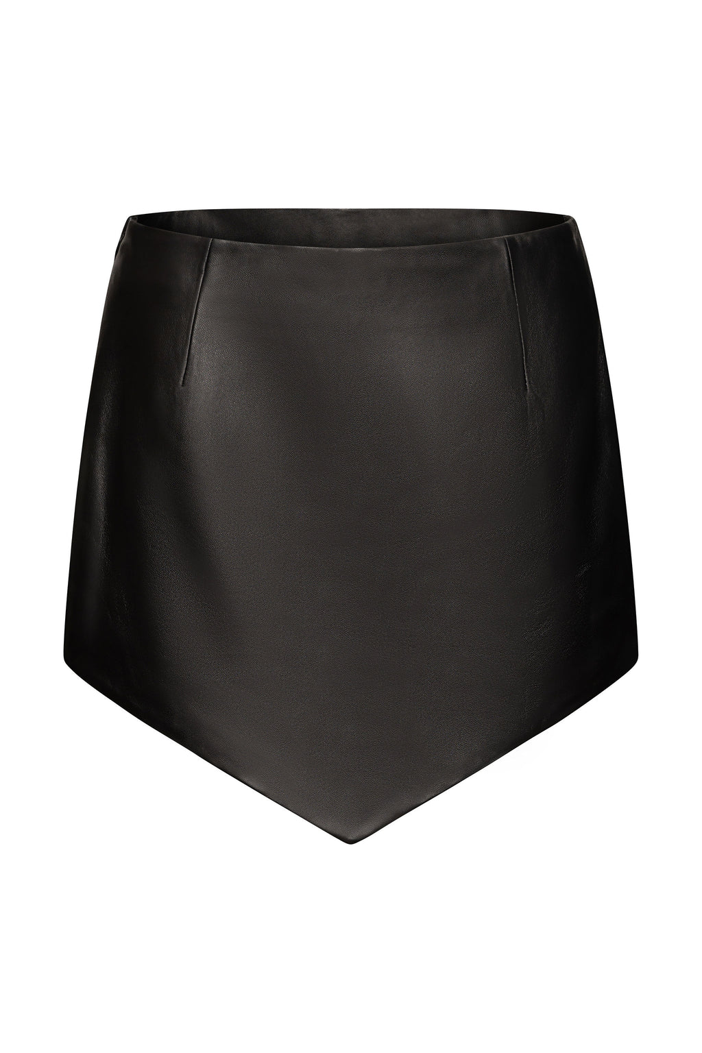 V shaped leather mini skirt