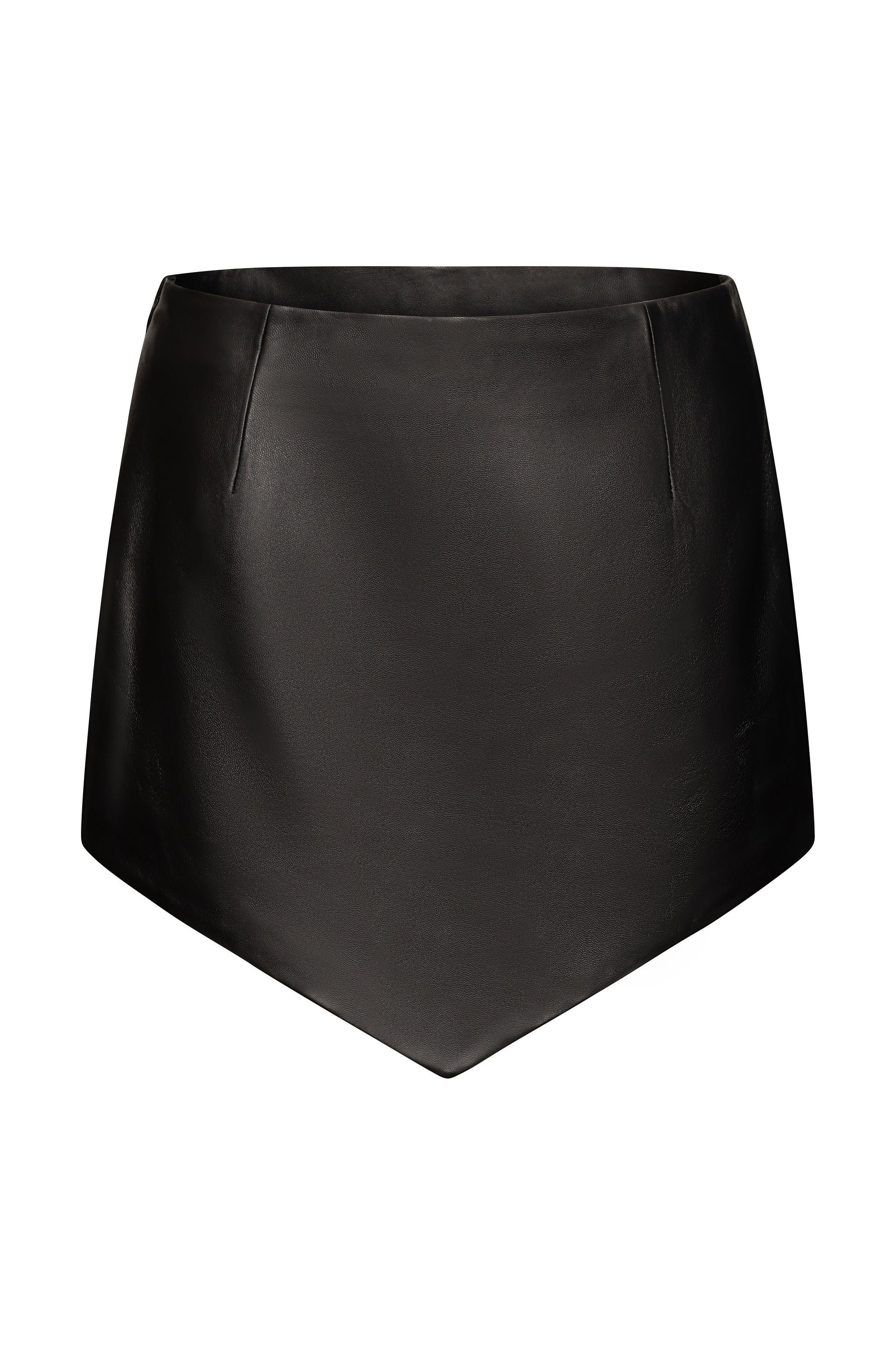 V shaped leather mini skirt