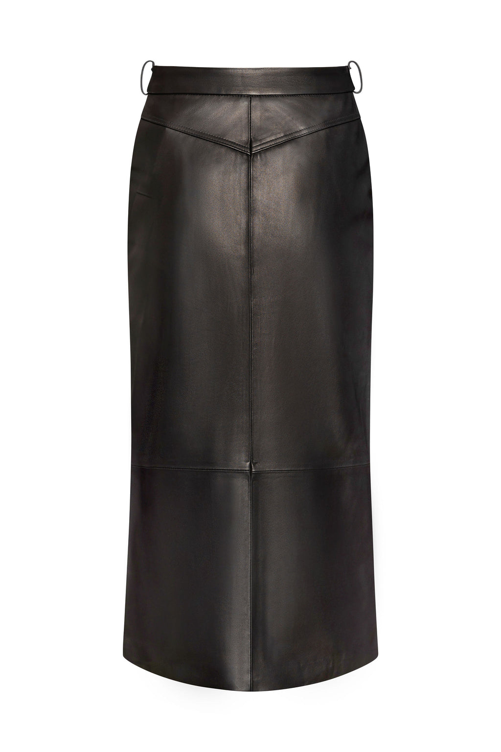 Leather front slit pencil skirt