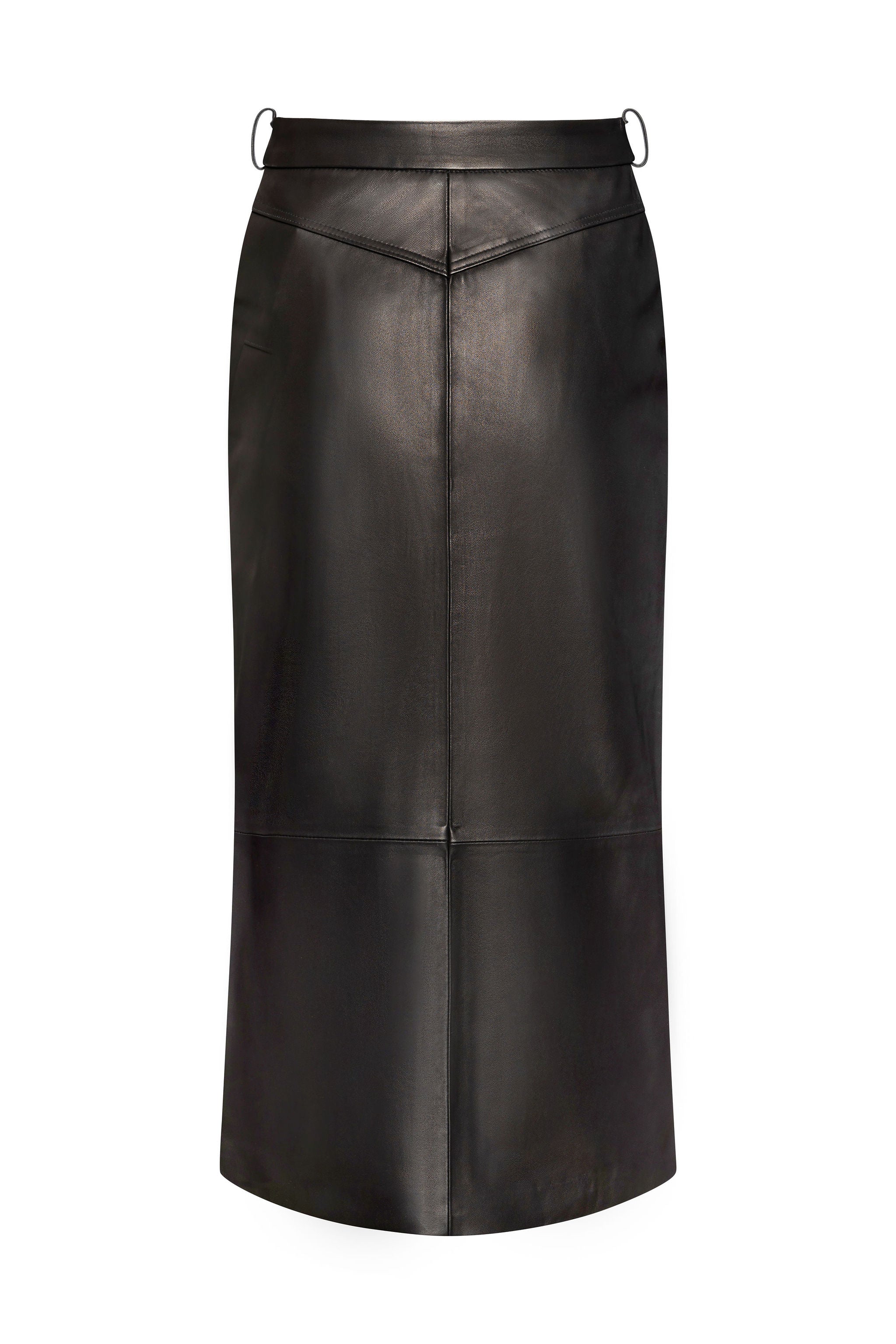 Leather front slit pencil skirt