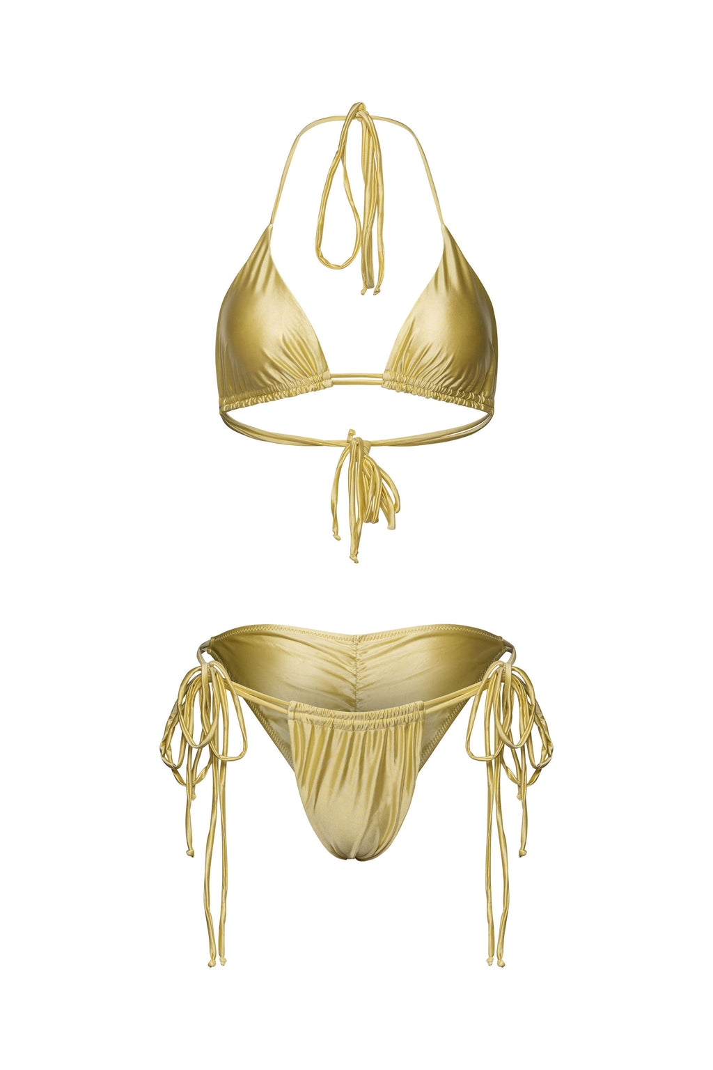 Yellow double tie triangle bikini