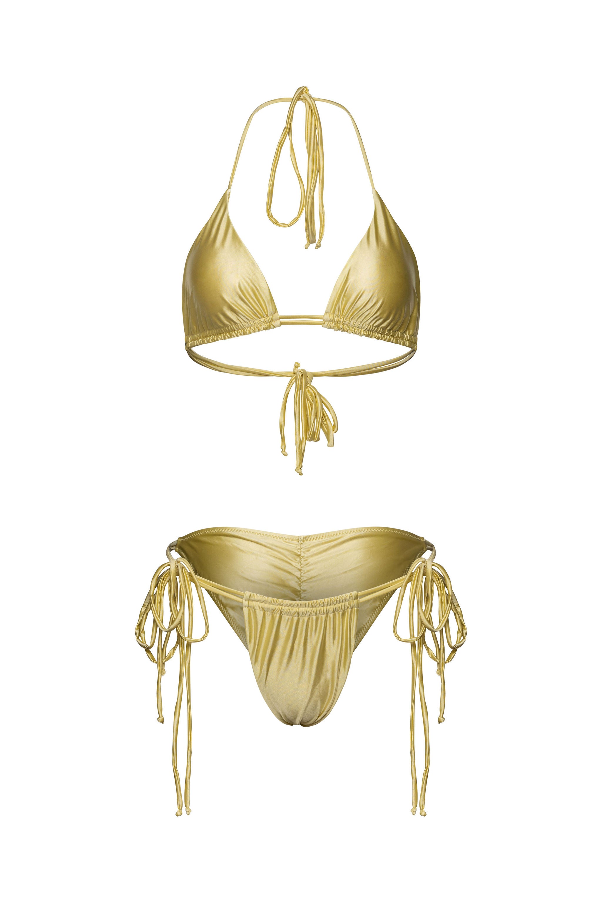 Yellow double tie triangle bikini