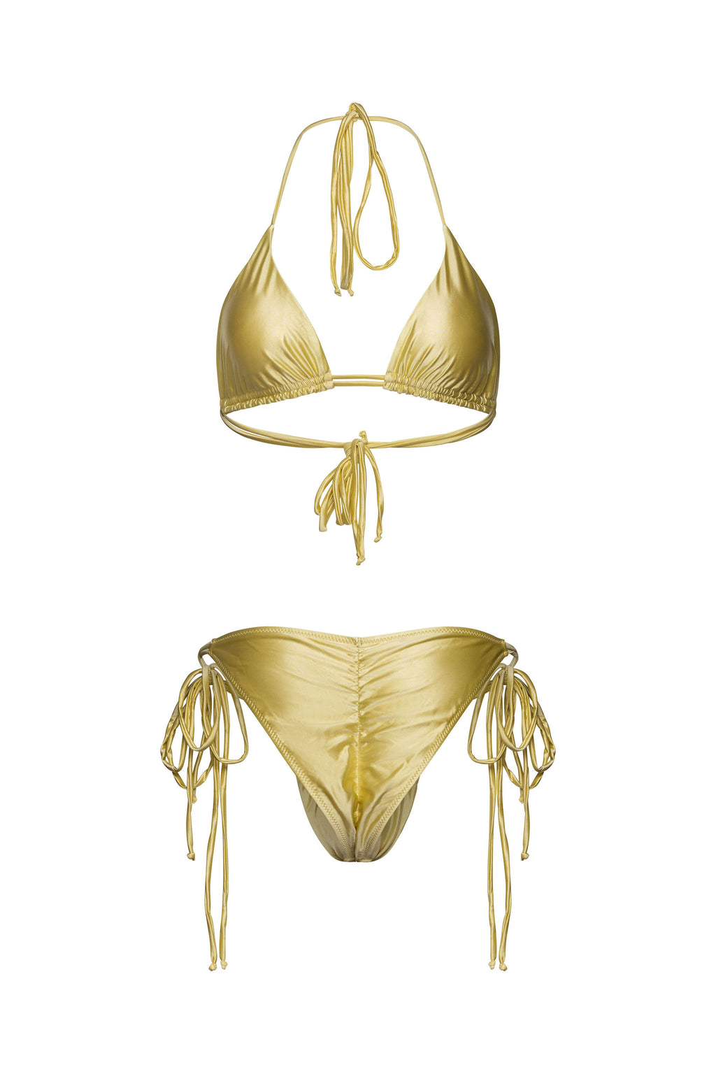 Yellow double tie triangle bikini