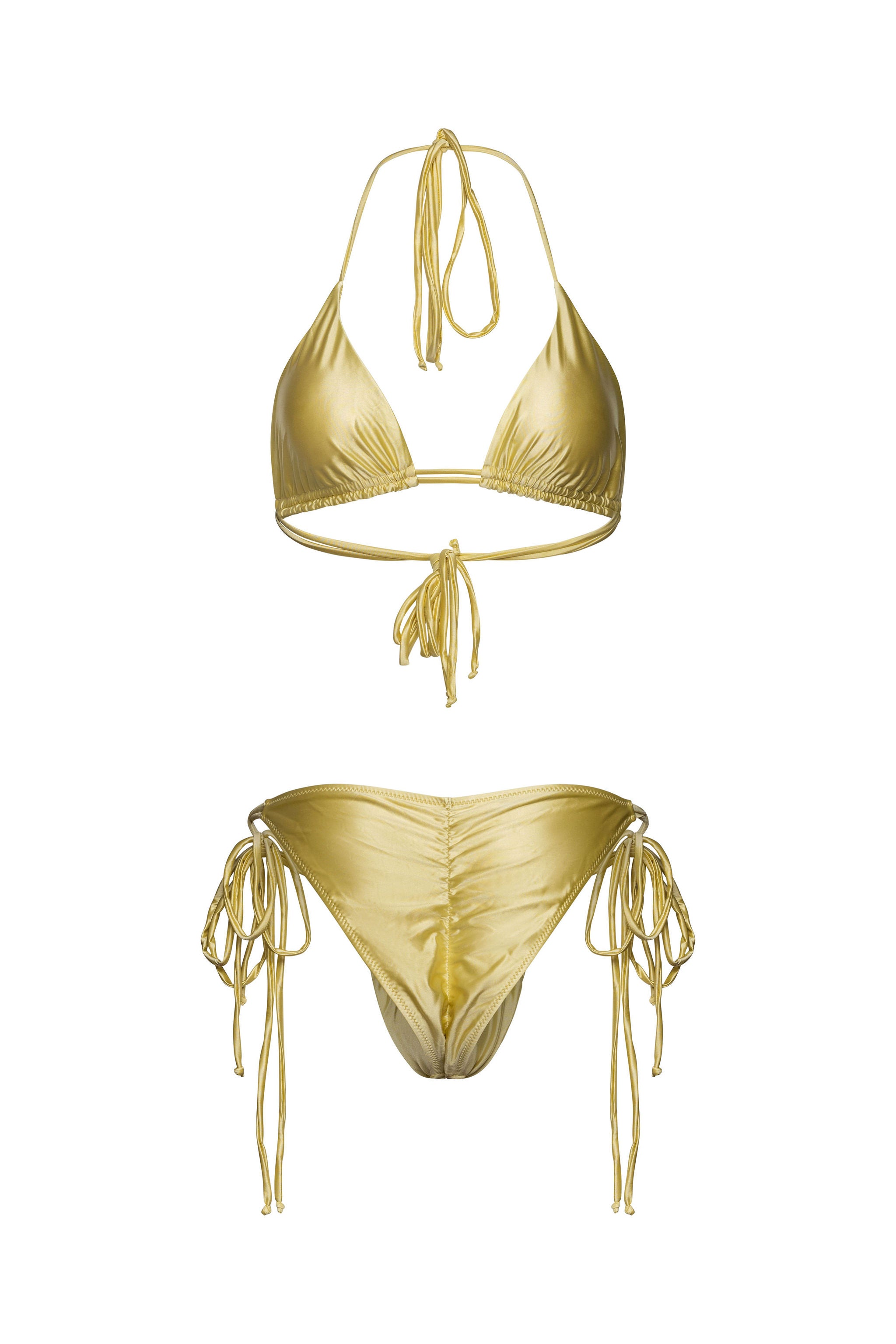 Yellow double tie triangle bikini