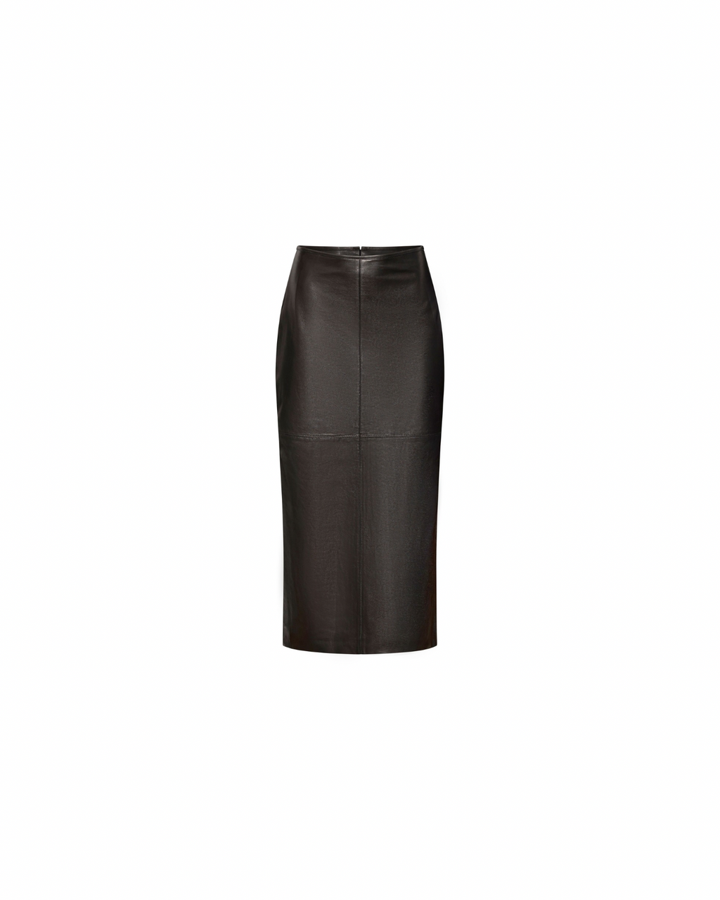 Black leather straight midi skirt