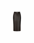 Black leather straight midi skirt