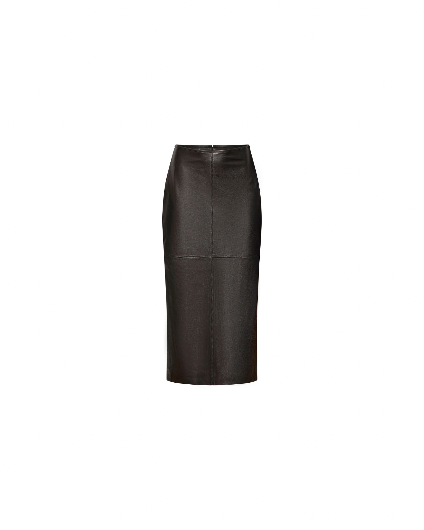 Black leather straight midi skirt