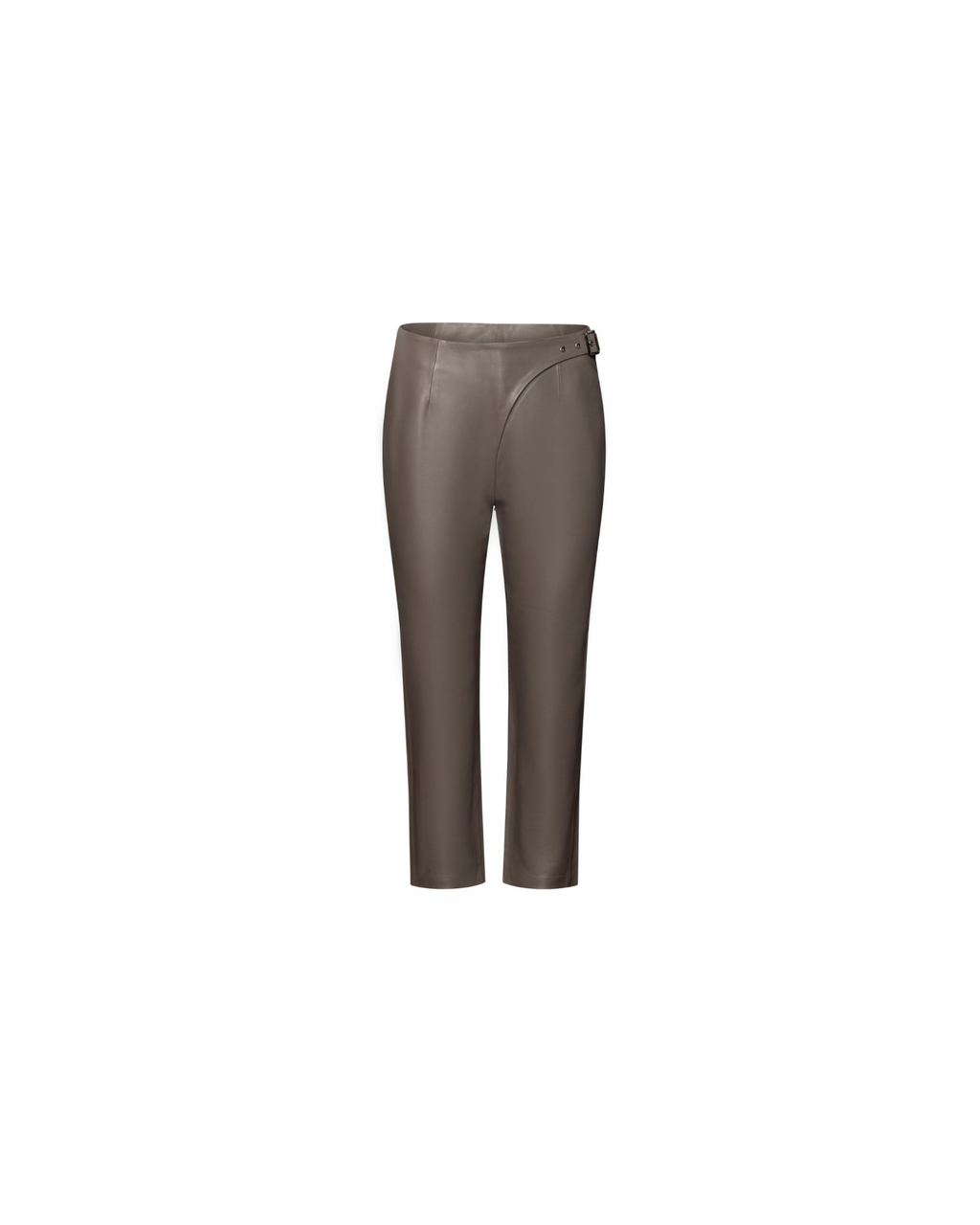 Grey cropped leather pants with buckle detail