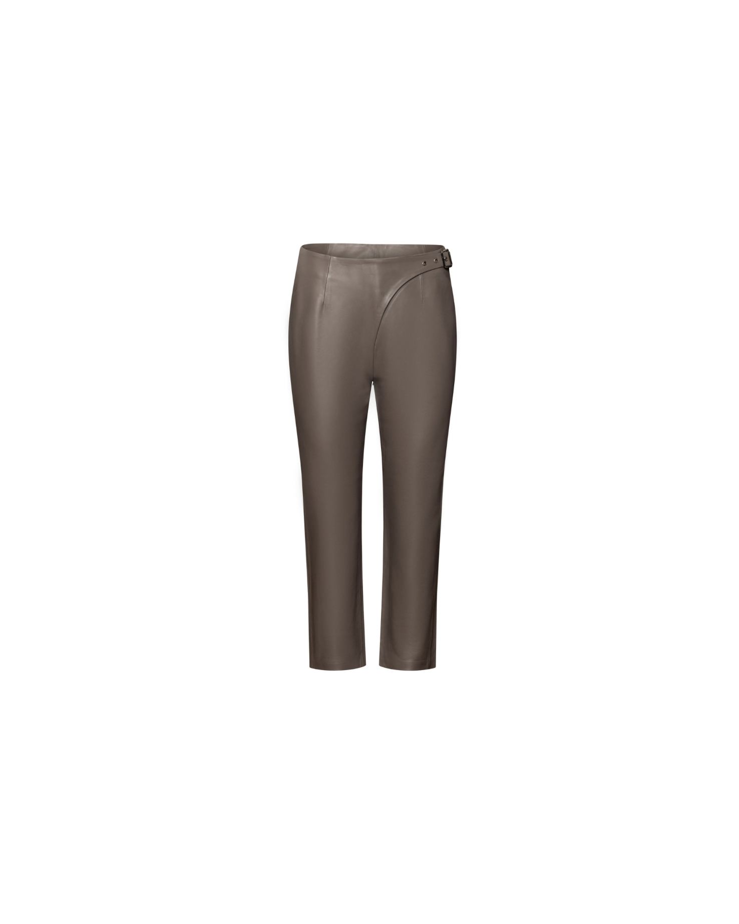 Grey cropped leather pants with buckle detail