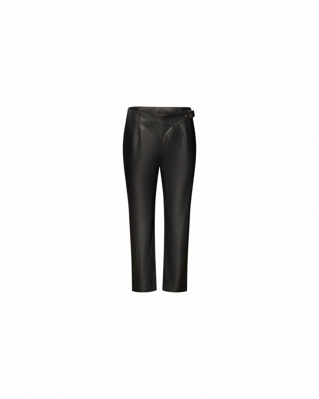 Black cropped leather pants with buckle detail