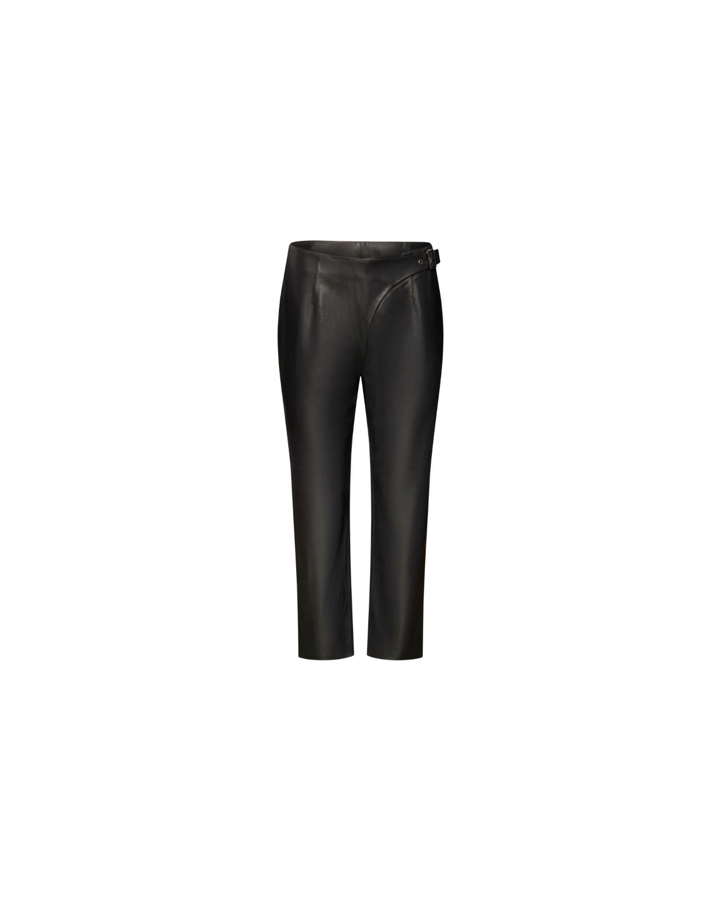Black cropped leather pants with buckle detail