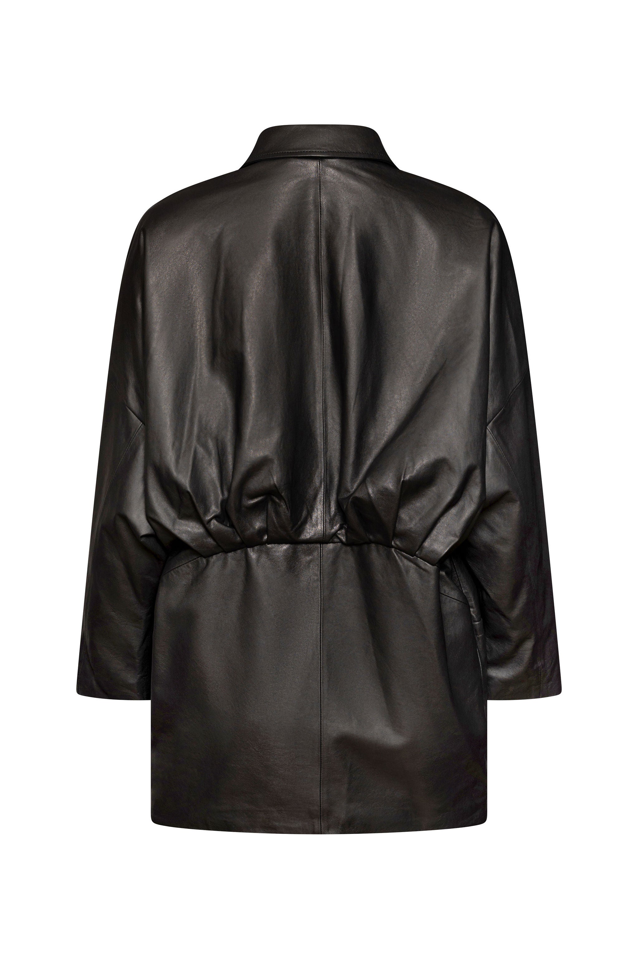 Black straight leather coat