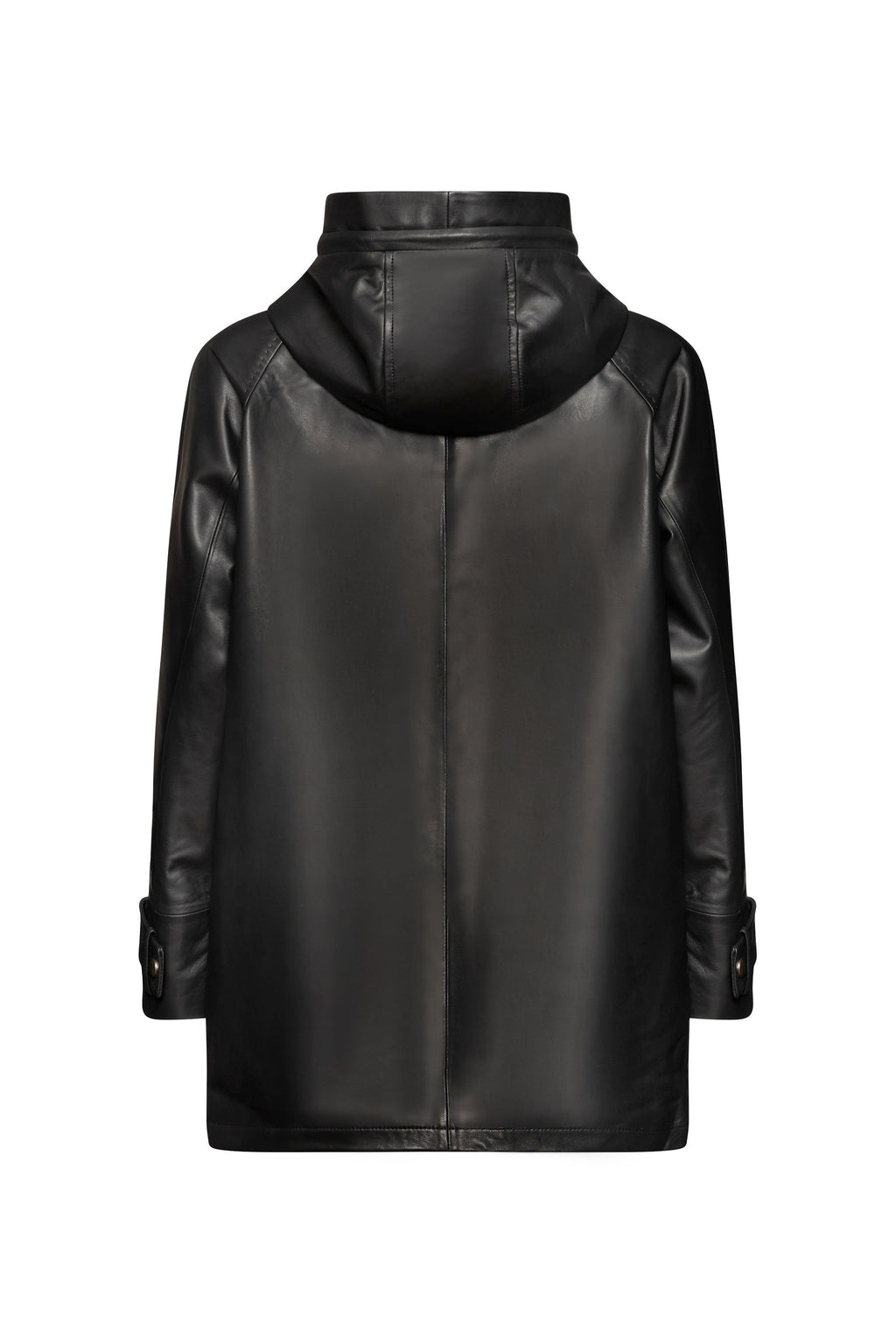Funnel neck leather trench