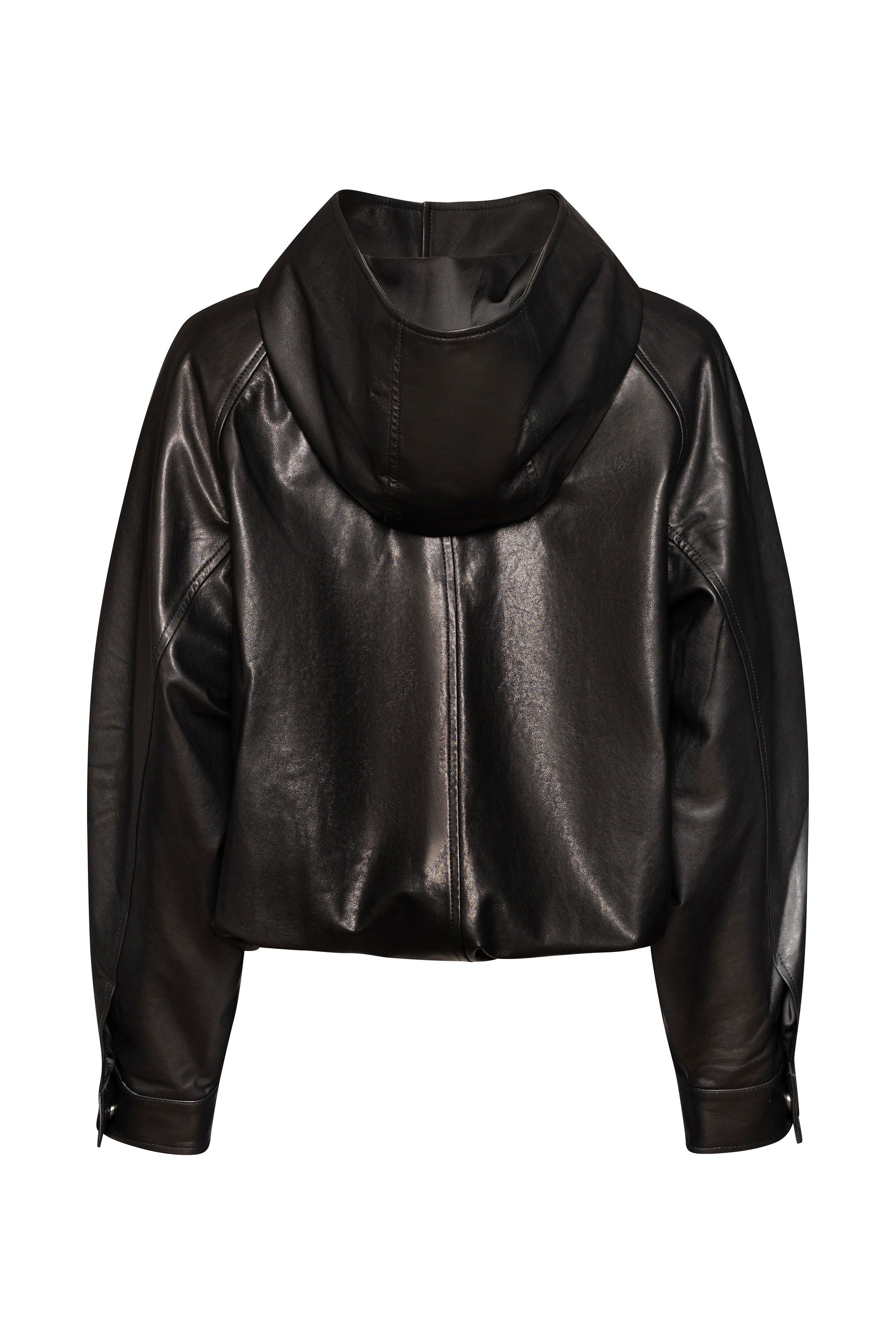 Black leather drawstring windbreaker