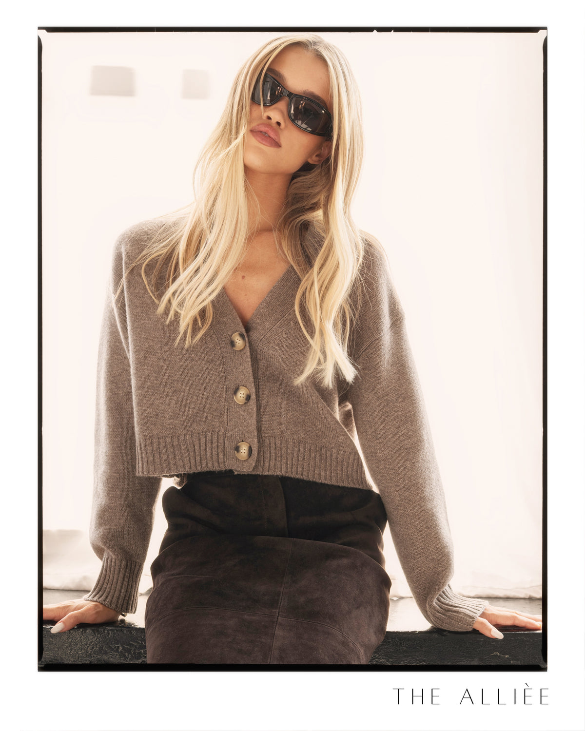 Lola khaki cropped knit cardigan