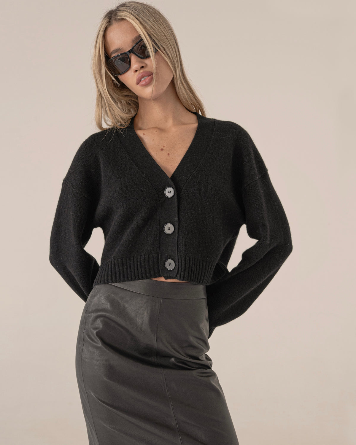 Lola black cropped knit cardigan