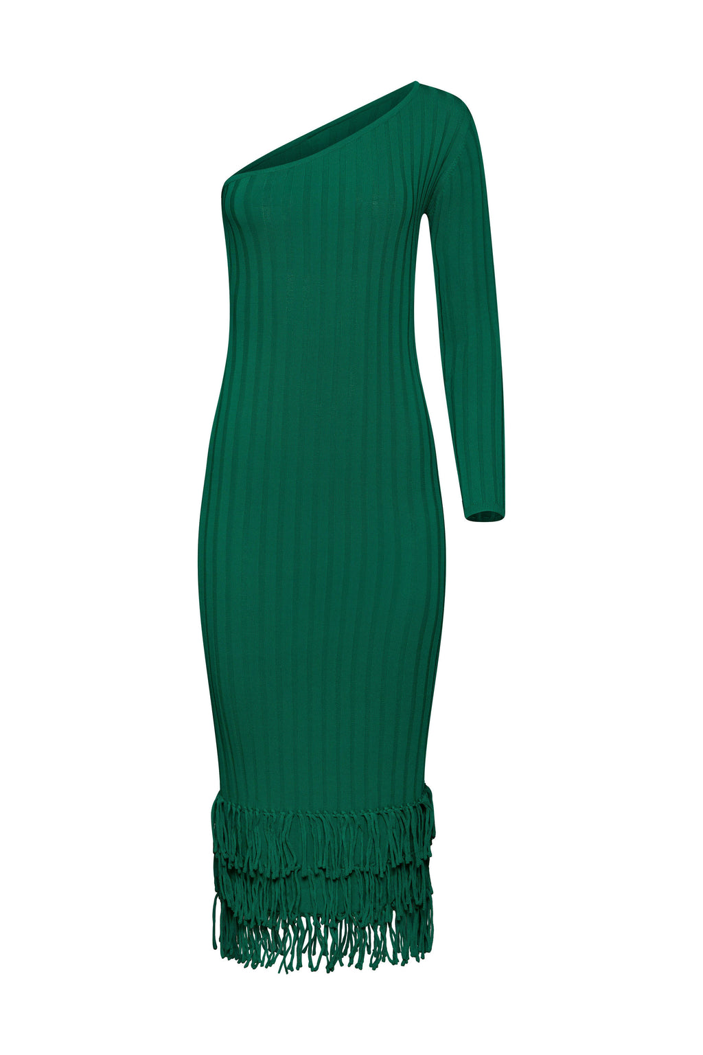 Green one sleeve knit midi dress