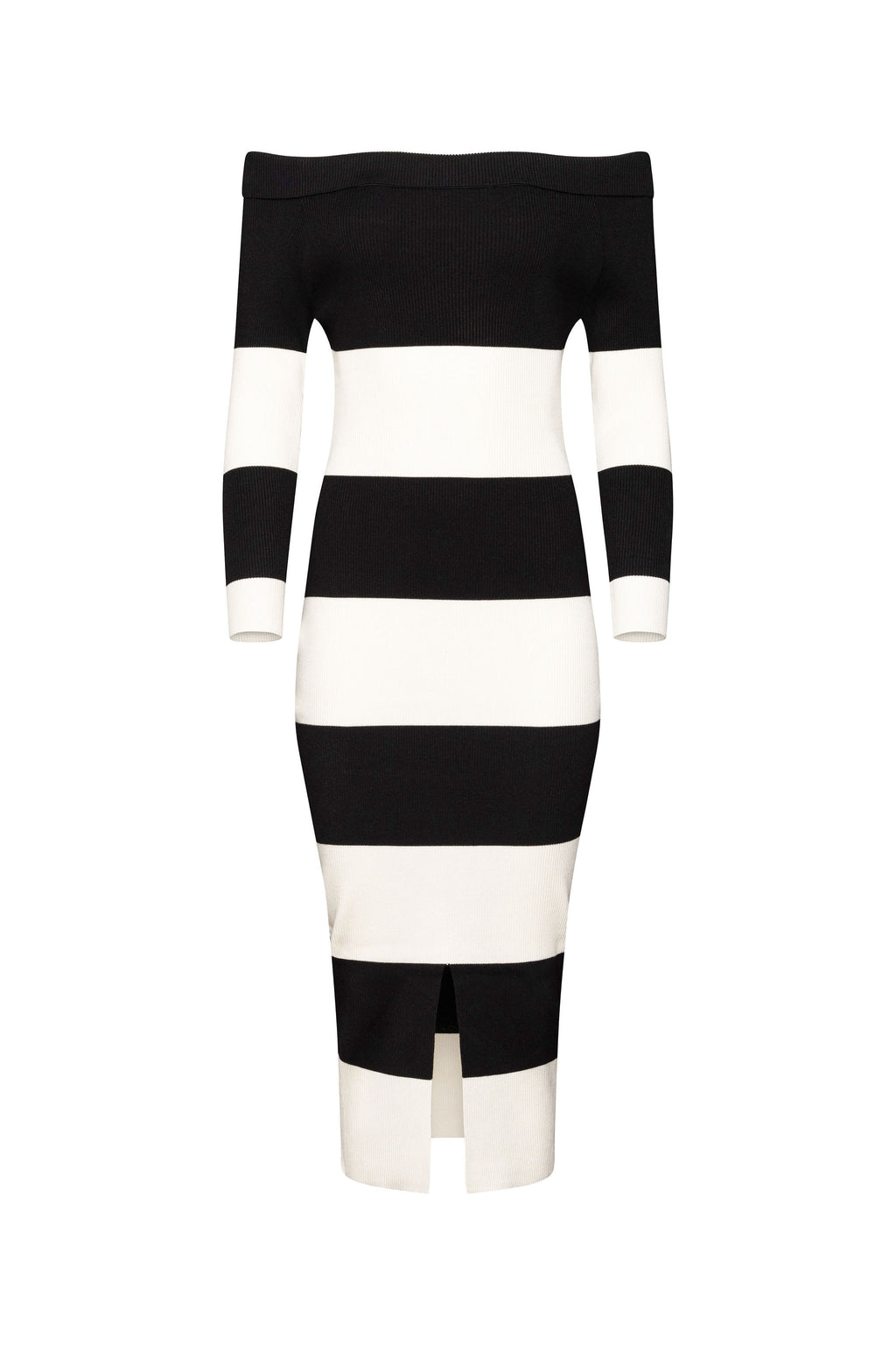 Off shoulder stripped knit midi dress
