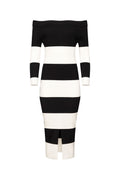 Off shoulder stripped knit midi dress