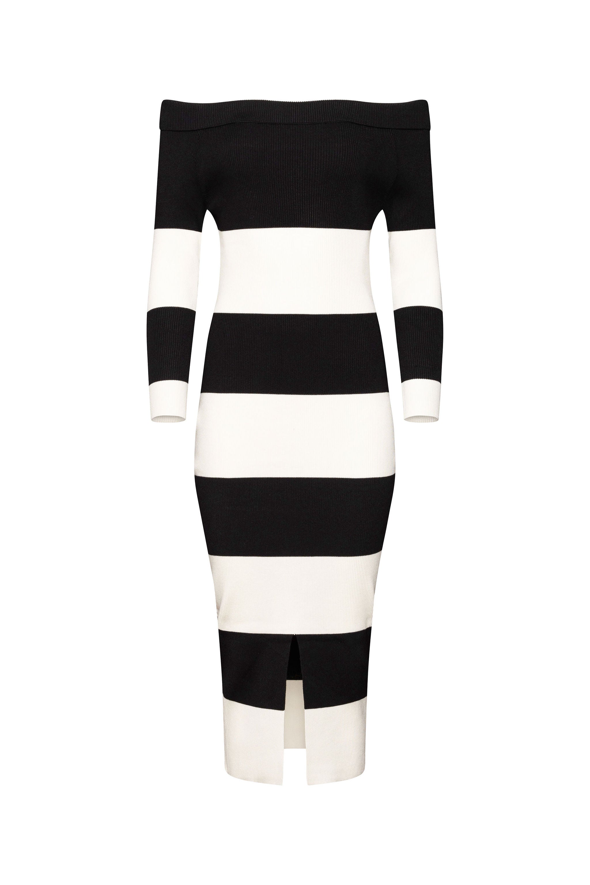 Off shoulder stripped knit midi dress