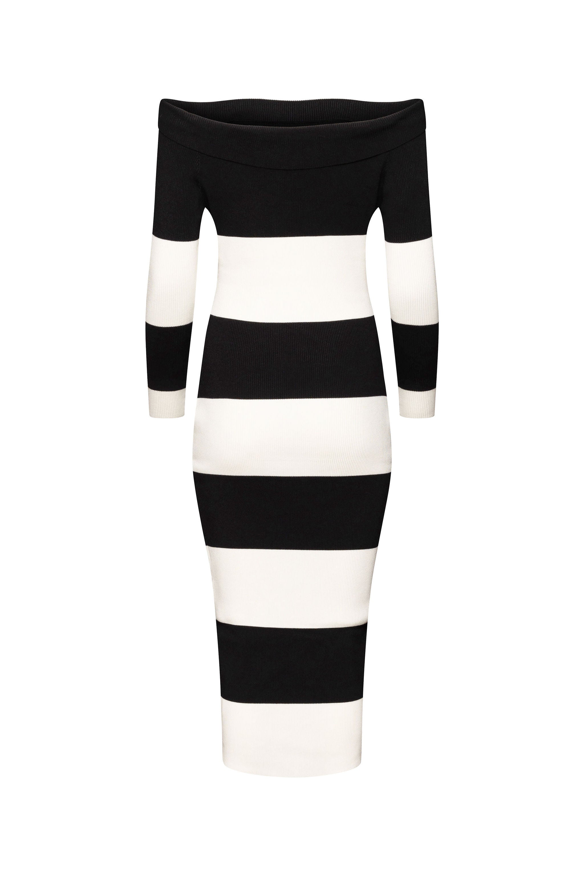 Off shoulder stripped knit midi dress L