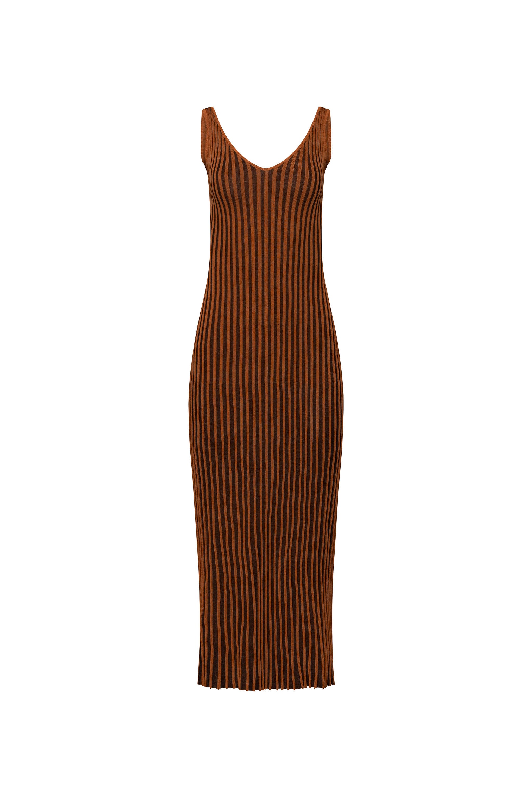 Brown ribbed knit midi dress