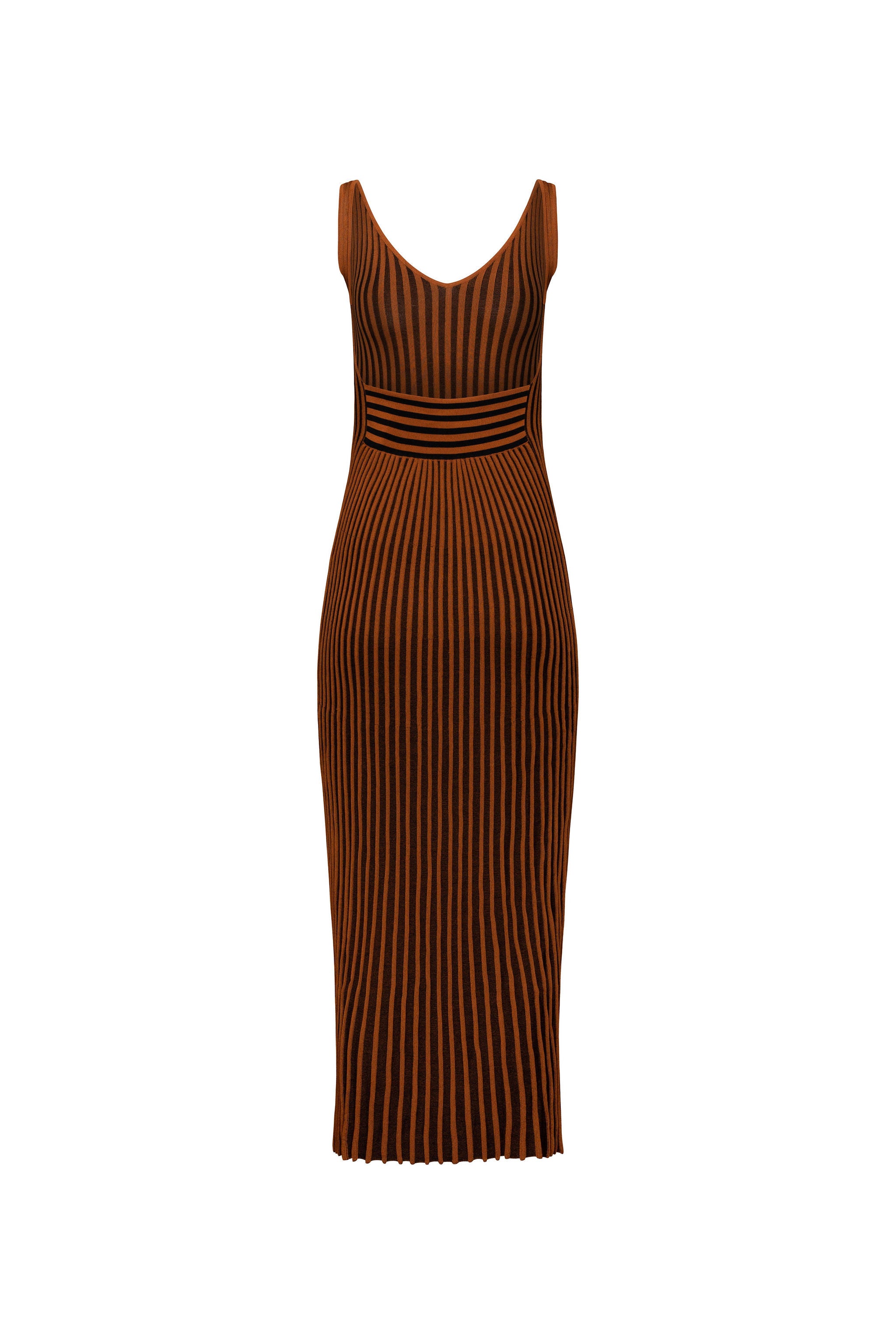 Brown ribbed knit midi dress M