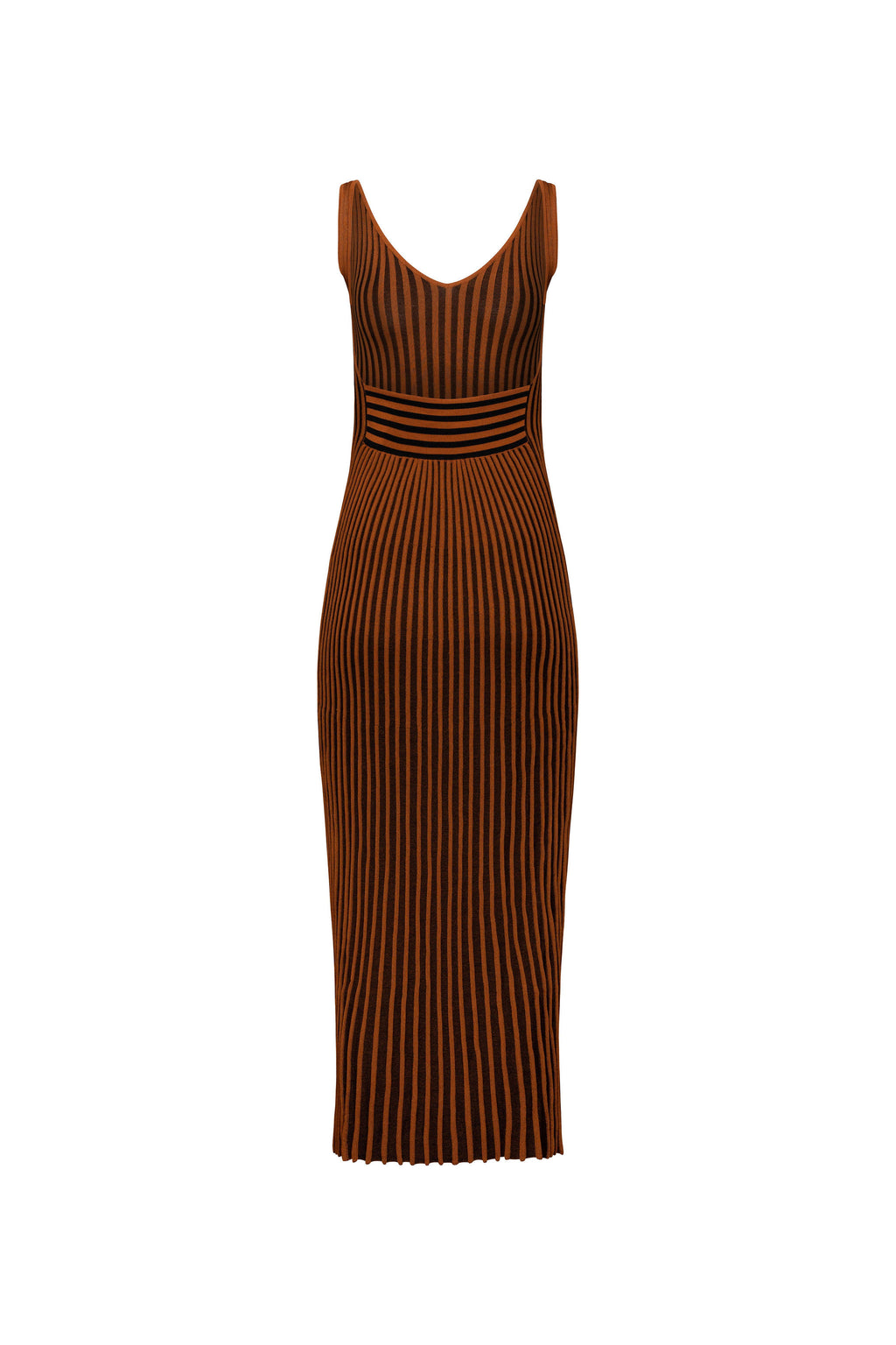 Brown ribbed knit midi dress