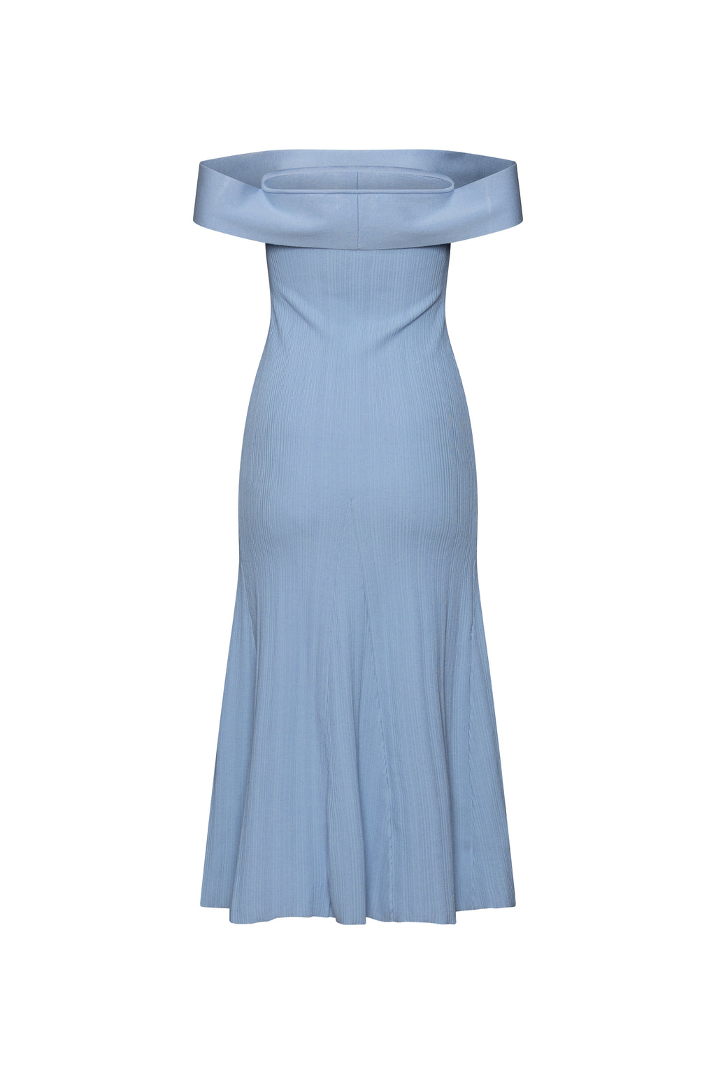 Blue off-shoulder knit midi dress