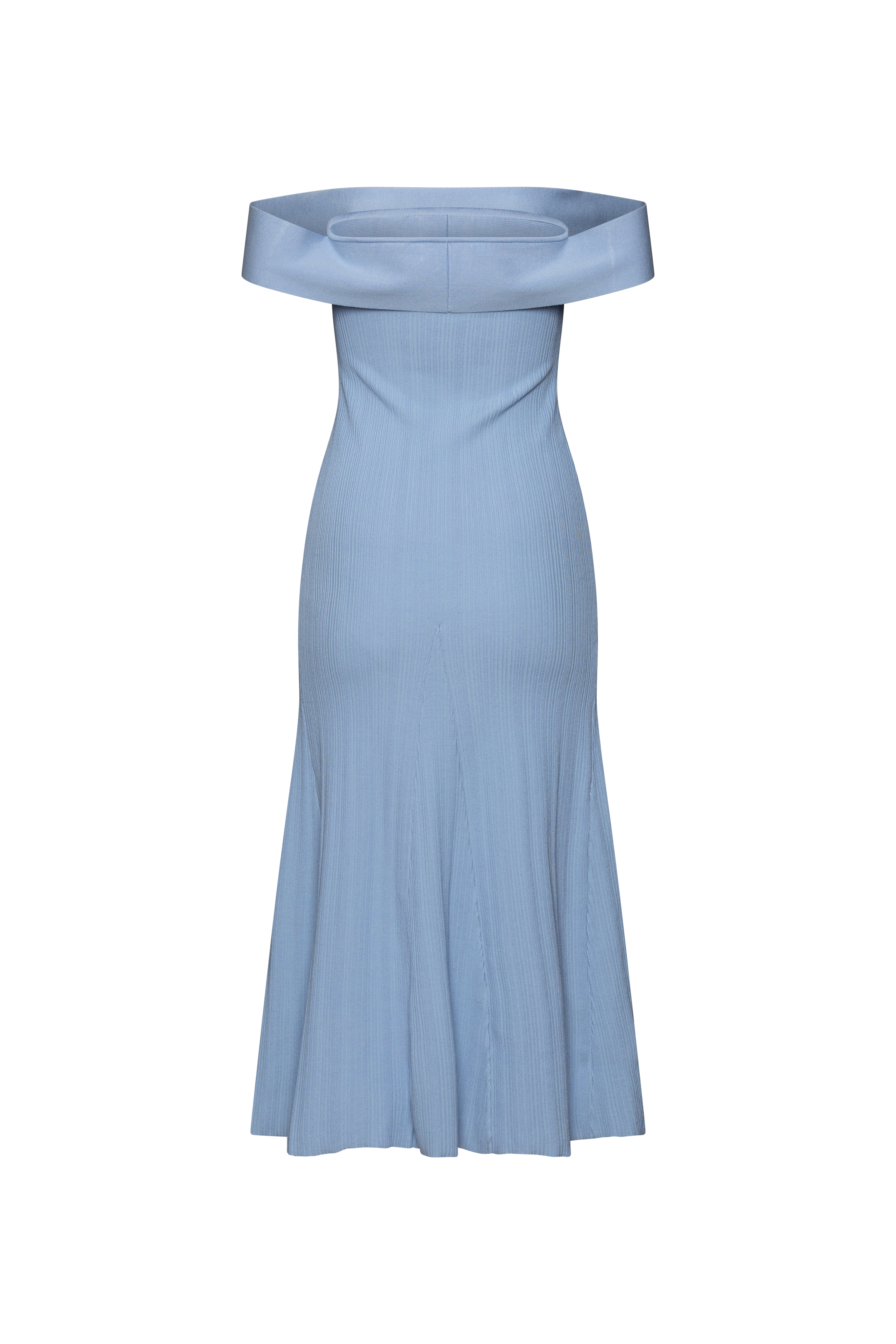 Blue off-shoulder knit midi dress