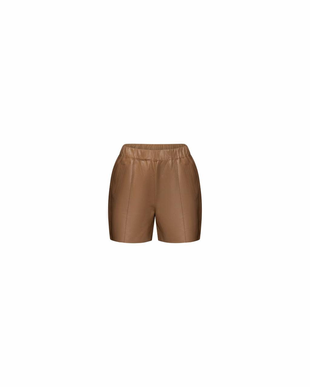 Camel structured leather shorts
