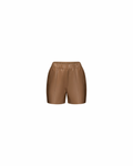Camel structured leather shorts