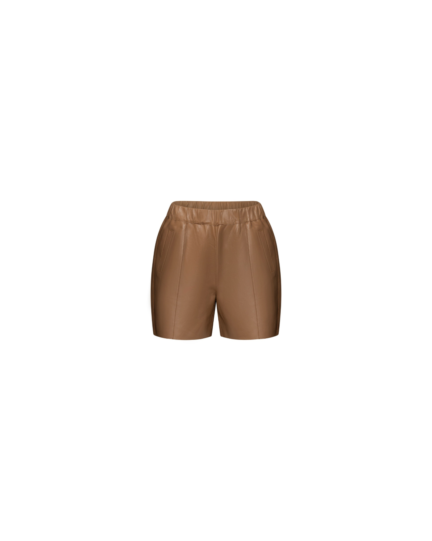 Camel structured leather shorts