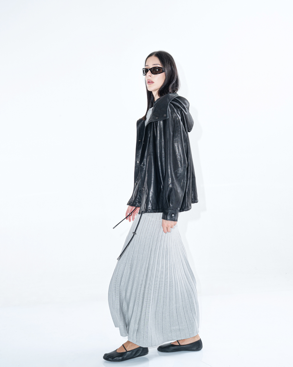 Estelle leather drawstring windbreaker