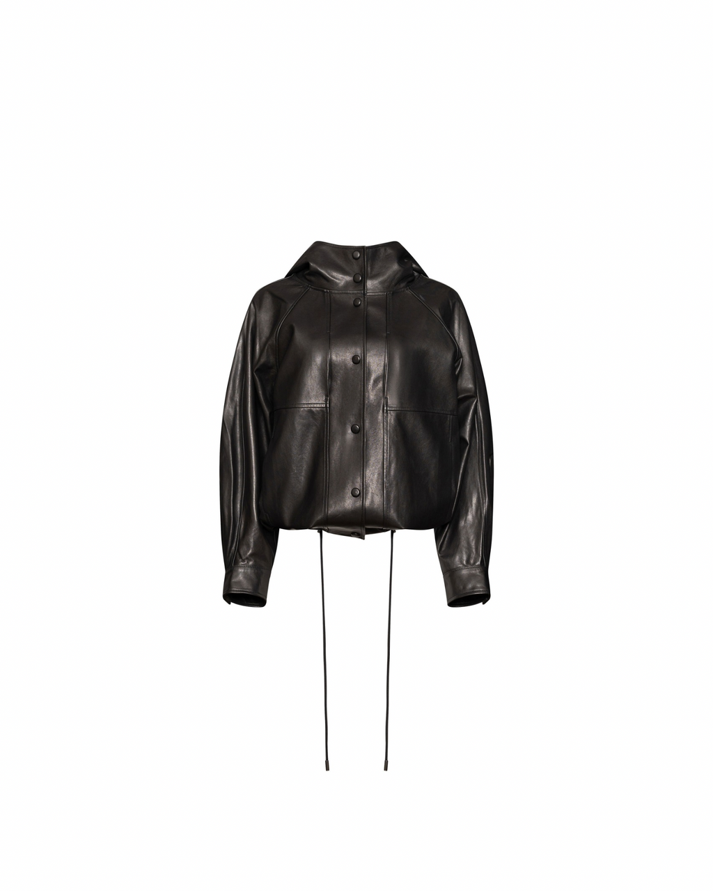 Black leather drawstring windbreaker