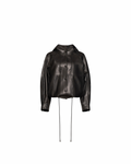 Black leather drawstring windbreaker