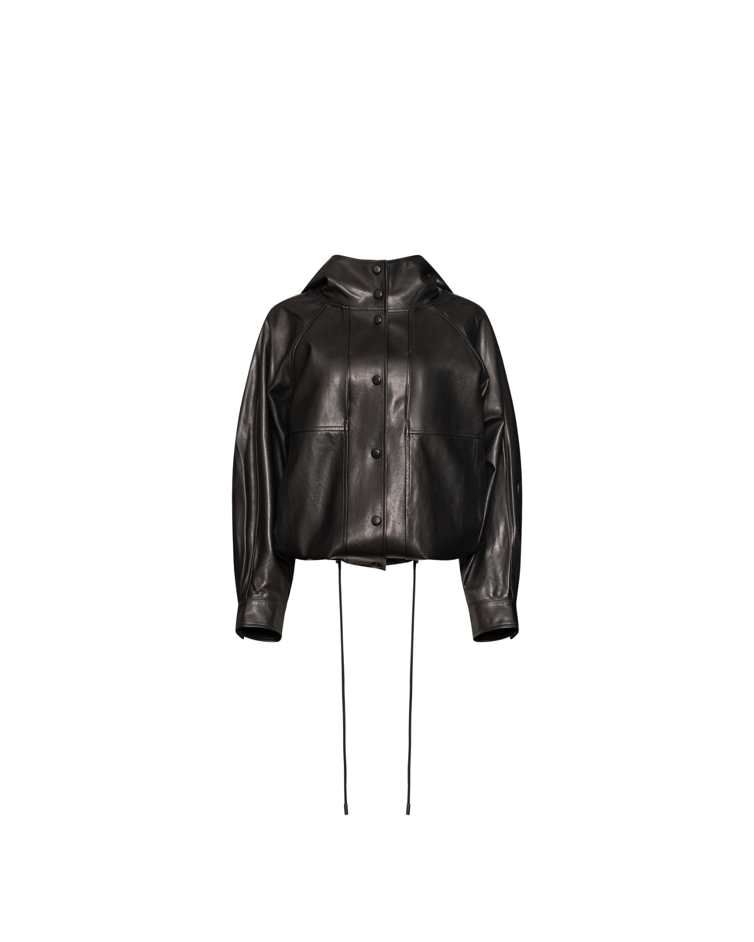 Black leather drawstring windbreaker