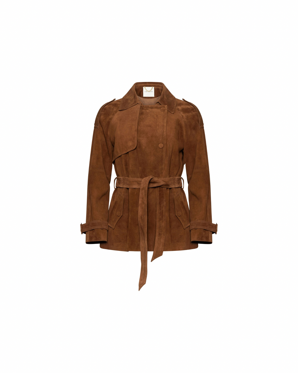 Brown belted suede trench coat