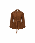 Brown belted suede trench coat