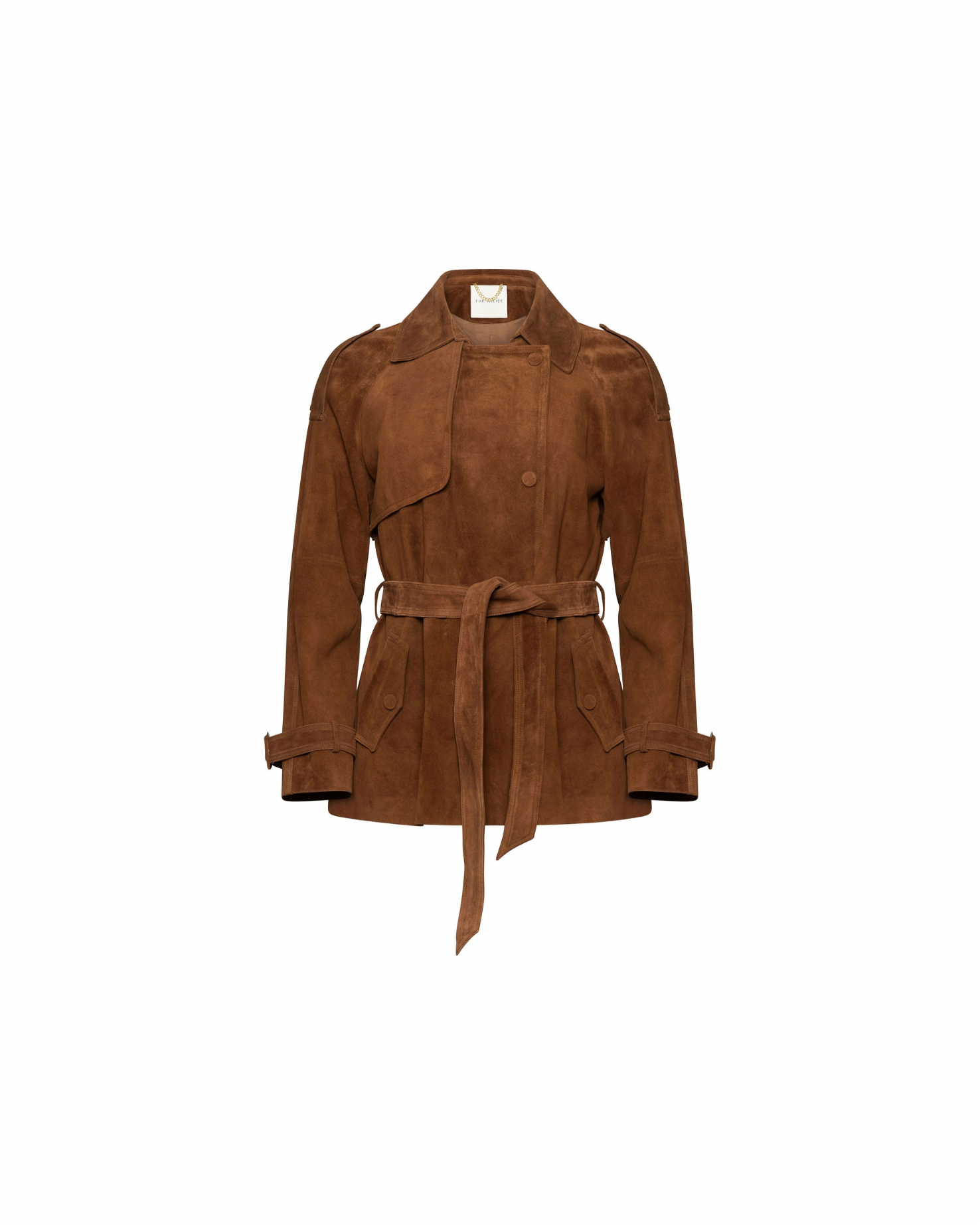 Brown belted suede trench coat
