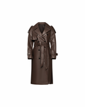 Brown long leather belted trench