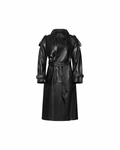 Black long leather belted trench