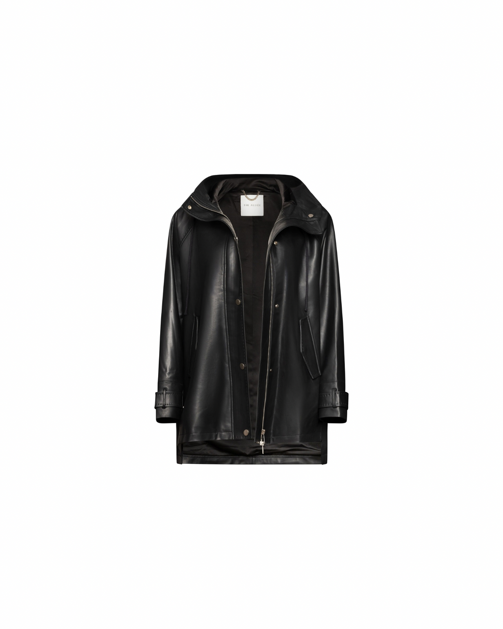 Funnel neck leather trench