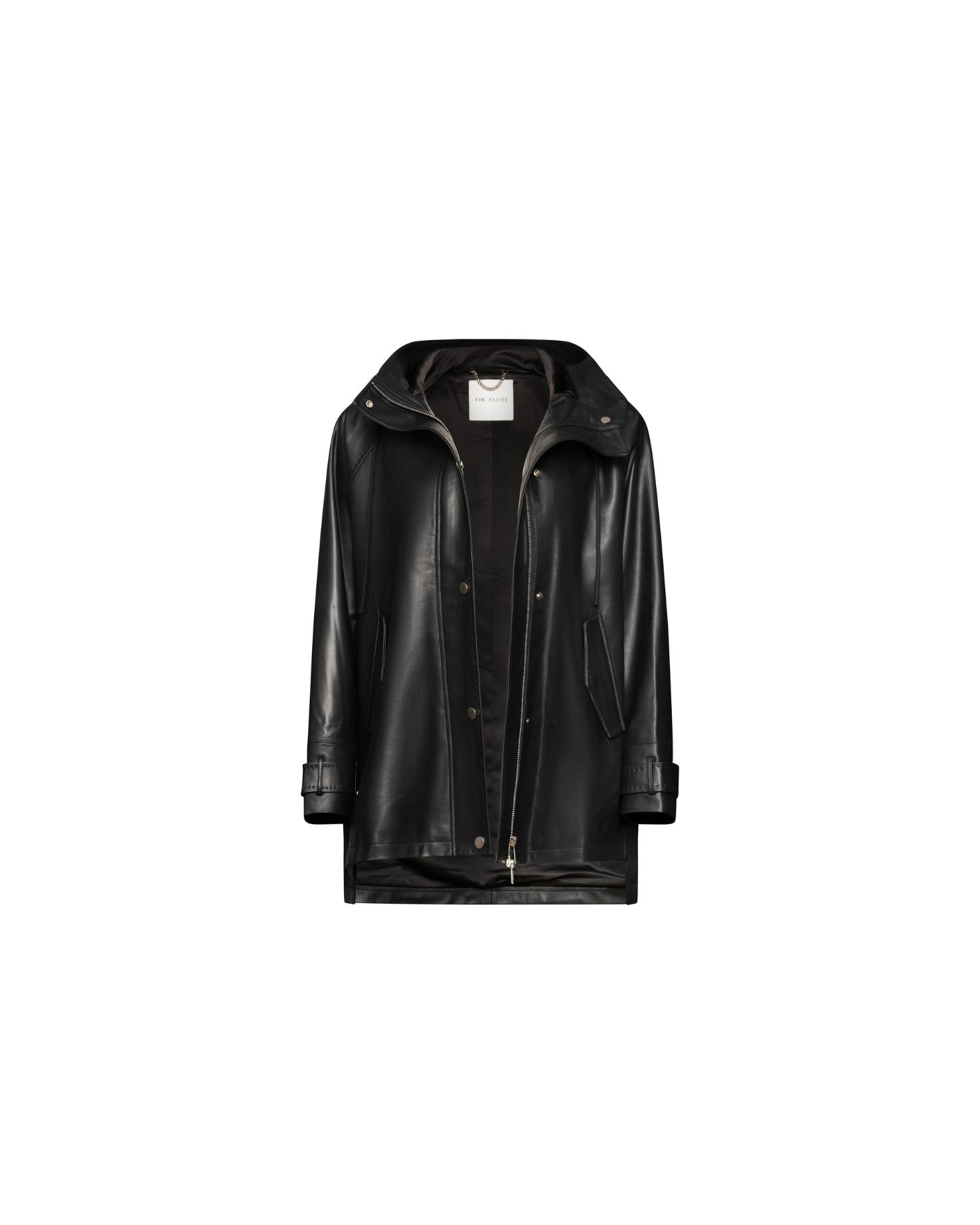 Funnel neck leather trench