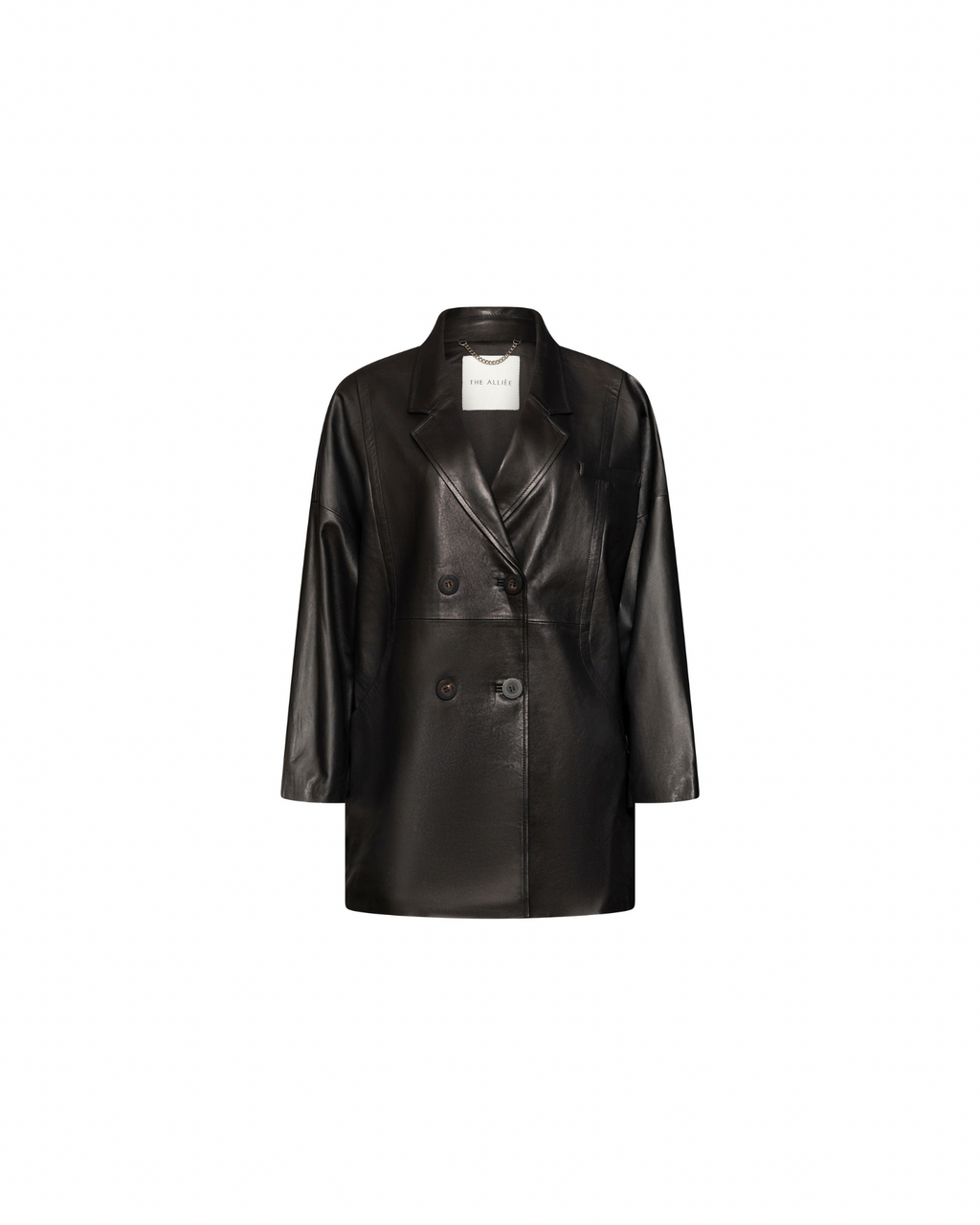 Black straight leather coat