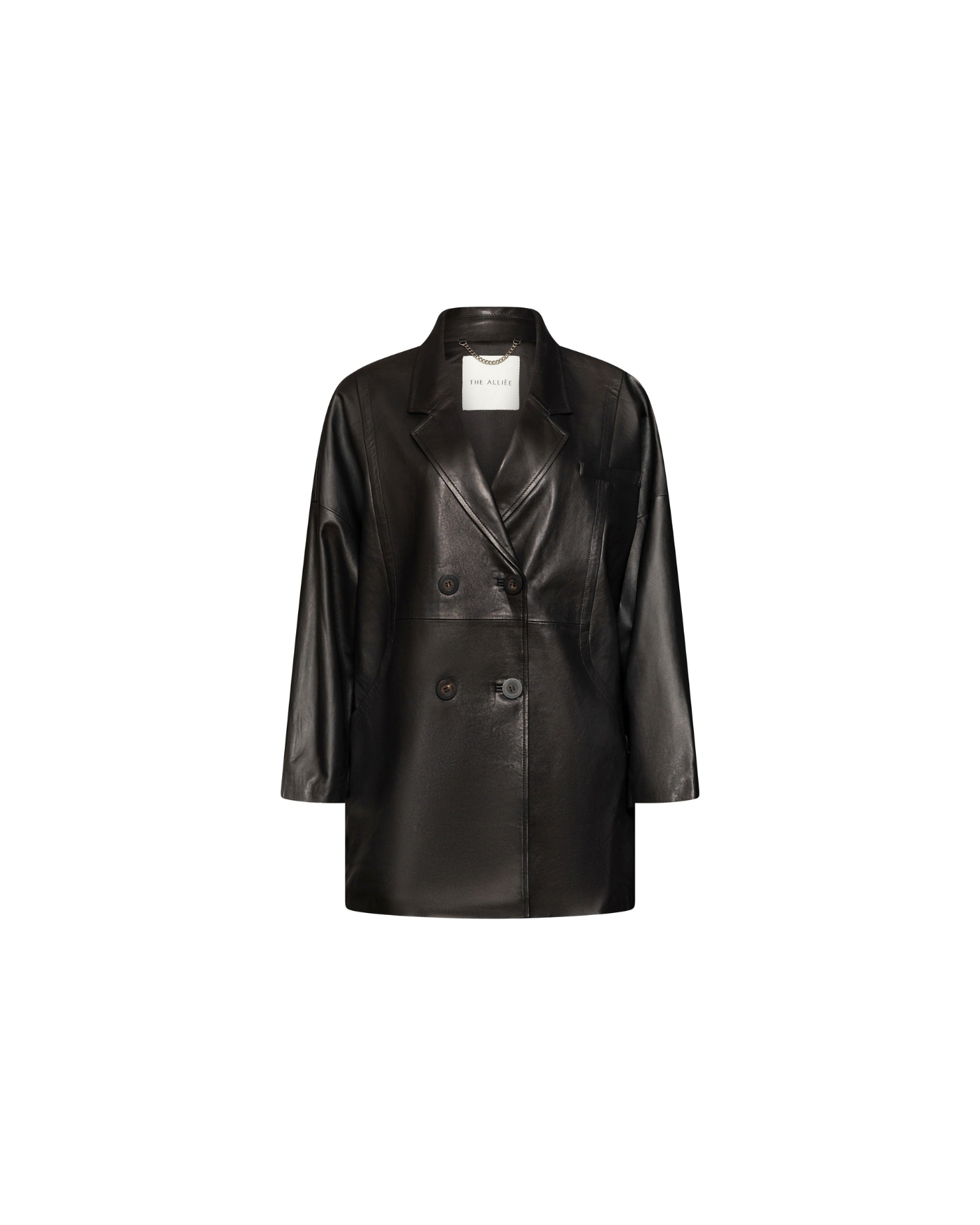 Black straight leather coat